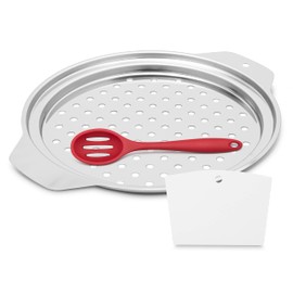 Pleased Pickle Spaetzle Maker Lid and Scraper – 12.8 x 10.2 ", Food-Grade, Stainless-Steel, German Egg Noodle, Swiss Knoepfle Dumpling Maker - with Slotted Spoon