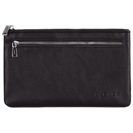 Leather Bank Bag with Zip Wallet Document Folder Letter Folder, black, Classic