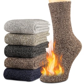 Heatuff - Calcetines de lana de invierno para mujer, cálidos, suaves, con cojín completo (5 pares), Super Thick - Multicolor 1, One Size