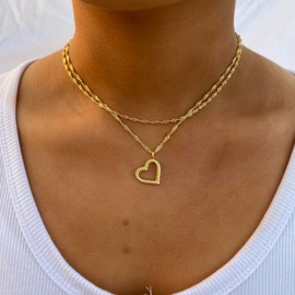 SUFOPE Twisted Heart Necklace for Women,14K Gold Plated Hollow Love Heart Pendant Link Chain Cute Dainty Twisted Rope Choker Necklace Open Heart Everyday Jewerly Gift for Women Girls