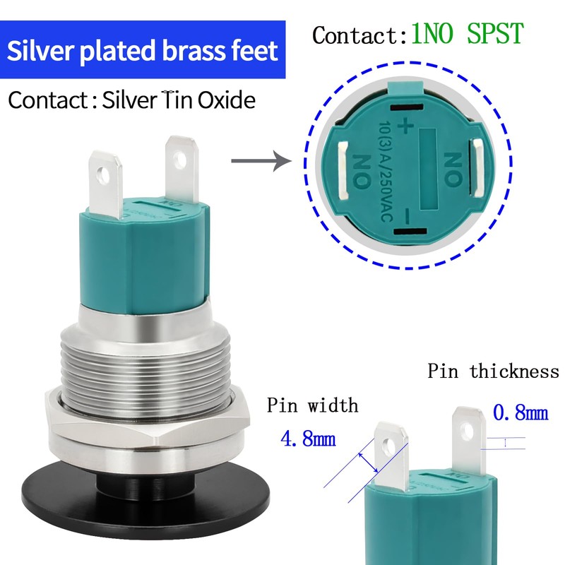 10 Amp 19mm Momentary Push Button Switch 3/4" Hole Mushroom