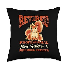 Retired Professional Bird Watcher And Squirrel Feeder Throw Pillow
