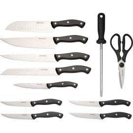Browning 11pc Black 5Cr13MoV Stainless Fixed Blade Kitchen Knife Set 0536B