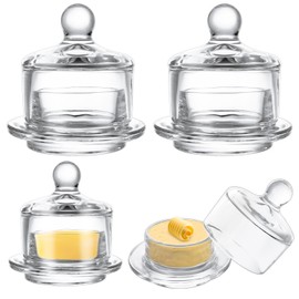 LOPYXBR 4 PCS Clear Glass Butter Dish with Lid Mini Butter Cloche Clear Small Butter Dish with Cover Glass Butter Keeper with Lid and Handle Crystal Butter Serving Container for Candy, Dessert, Jam