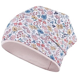 Smarilla Girls' Hat Transition Hat Beanie Flowers Spring Autumn Cotton, Beige-Powder Pink