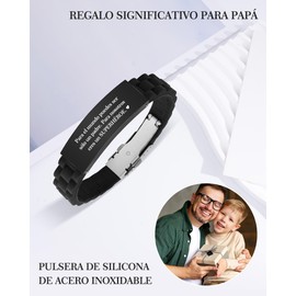 VGWON Pulsera para Papá, Regalo para el Día del Padre, Pulsera de Silicona Negra de Acero Inoxidable con Grabado Láser para Papá, Regalo de Cumpleaños y Navidad para Papá, Stainless Steel