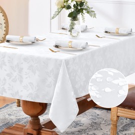 Romanstile Jacquard Rectangle Tablecloth - Waterproof Damask Floral Pattern Decorative Table Cloths Heavy Weight Fabric Table Covers for Dinner/Parties/Outdoor - 52 x 70 Inch, White