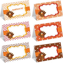 120 Pieces Thanksgiving Turkey Table Place Card Fall Buffet Table Name Place Card Folded Food Tag Turkey Label for Thanksgiving Party Supplies