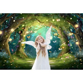 dnldliq 7x5ft Enchanted Fairy Forest Backdrop Fairytale Wonderland Woodland Butterfly Flowers Tree Photography Background Princess Fairy Birthday Party Newborn Baby Shower Decor Banner Photo Prop