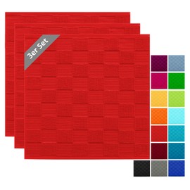 Lashuma 3 x Kitchen Towels Terry Cloth 50 x 50 cm, Tea Towels Red - Scarlet, Machine Washable Waffle Lisbon