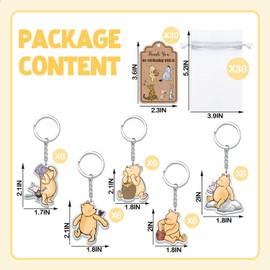 Ggjgrpx 30 Sets Winnie Baby Shower Favors, Gender Reveal Birthday Party Supplies for 30 Guests, Thank You Winnie Keychain for Party, Include 30 Keychain, 30 Organza Bags, Thank You Kraft Tags, Multi