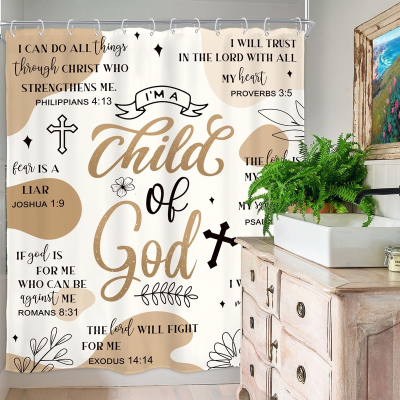Homewelle Light Brown Abstract Bible Verse Shower Curtain Scripture Christian
