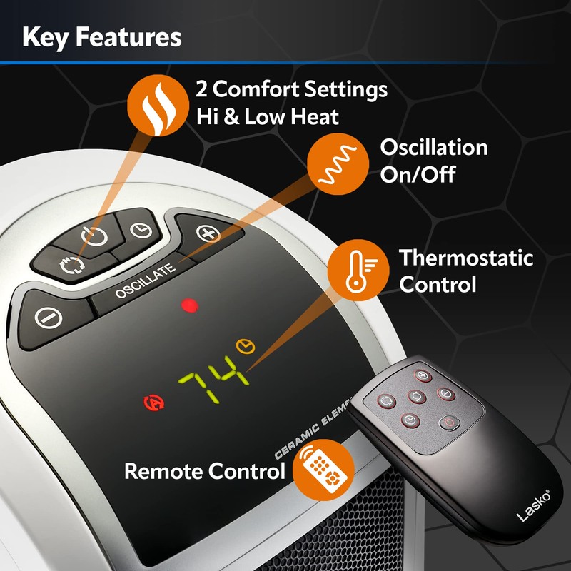 Lasko Oscillating Digital Ceramic Tower Heater for Home with Overheat