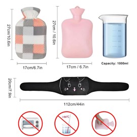 Hot Water Bottle Belt - Wearable Hot Water Bottle with Cover, Warm Pouch with Soft Plush Belt, Wrap Around Hot Water Bottle for Hand, Waist, and Body Warmth