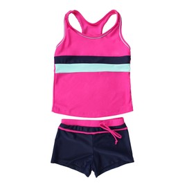 jerrisapparel Little Girls 'Verano Boyshort Kids Tankini de dos piezas traje de baño, Rosa