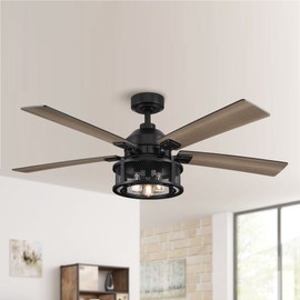 Vaczon 52 Inch Farmhouse Ceiling Fan with Light and Remote Control, Black Outdoor Ceiling Fans with 5 Dual Finish Blades, Reversible Quiet Motor for Bedroom, Living Room, Kitchen & Patio