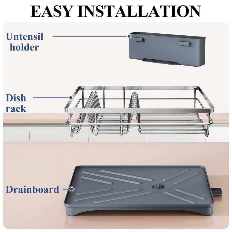 SNTD Dish Drying Rack for Kitchen Counter - Stainless Steel