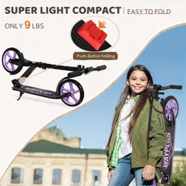 WAYPLUS Kick Scooter for Ages 6+,Kid, Teens & Adults. Max Load 240 LBS. Foldable, Lightweight, 8IN Big Wheels for Kids, Teen and Adults, 4 Adjustable Levels. Bearing ABEC9