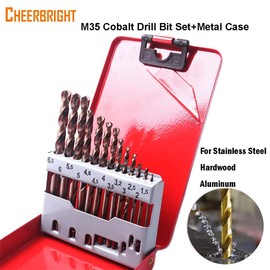 Gonnely M35 Cobalt Drill Bit Set, 13Pcs Twisted Drill Bits Set, 135 Degree Cutting, HSS-Co Cobalt Straight Handle Jobber with Metal Box for Stainless Steel Copper (1.5-6.5 mm)