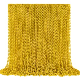 YAXINRUI 144 PCS Gold Mardi Gras Beads, Gold Bead Necklaces, Christmas Bead Necklaces, 33 Inch Round Beaded Necklaces for Mardi Gras Party Christmas New Year Eve Festive Events, Party Favors