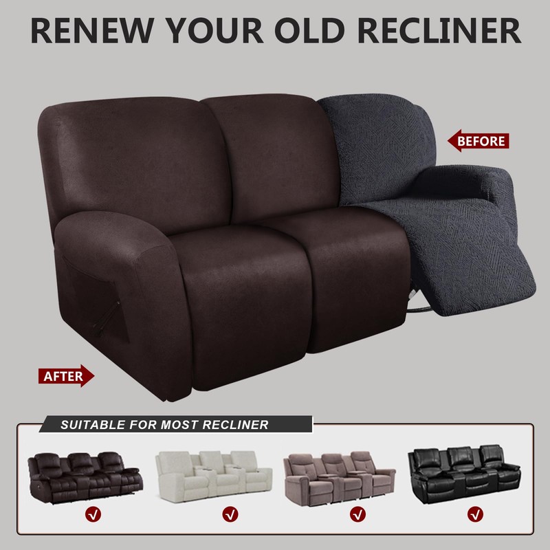 molasofa Recliner Sofa Covers - 8 Pieces Stretch Leather Like