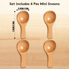 4 PCS Mini Wooden Spoons 2.9"L x 1.3"W, Perfect for Jars, Durable & Sturdy Tiny Spoons
