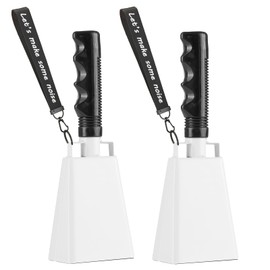 Cow Bells with Wrist Strap - Cowbell with Handle 2pcs, Customizable Cowbells for Sporting Events, for Football Games,Party, Concert, Graduations-white
