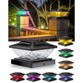 Ofuray Solar Post Cap Lights,8Pack Fence Deck Post Cap Solar Powered Lights RGB with Two Modes,Fit for 4x4 5x5 Post with 3 Bases,Ip64 Waterproof Outdoor for Fence Deck Mailbox Stairway Black