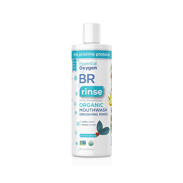 Essential Oxygen BR Certified Organic Brushing Rinse, All Natural Mouthwash for Whiter Teeth, White, Wintergreen, 16 Ounce (Pack of 1)
