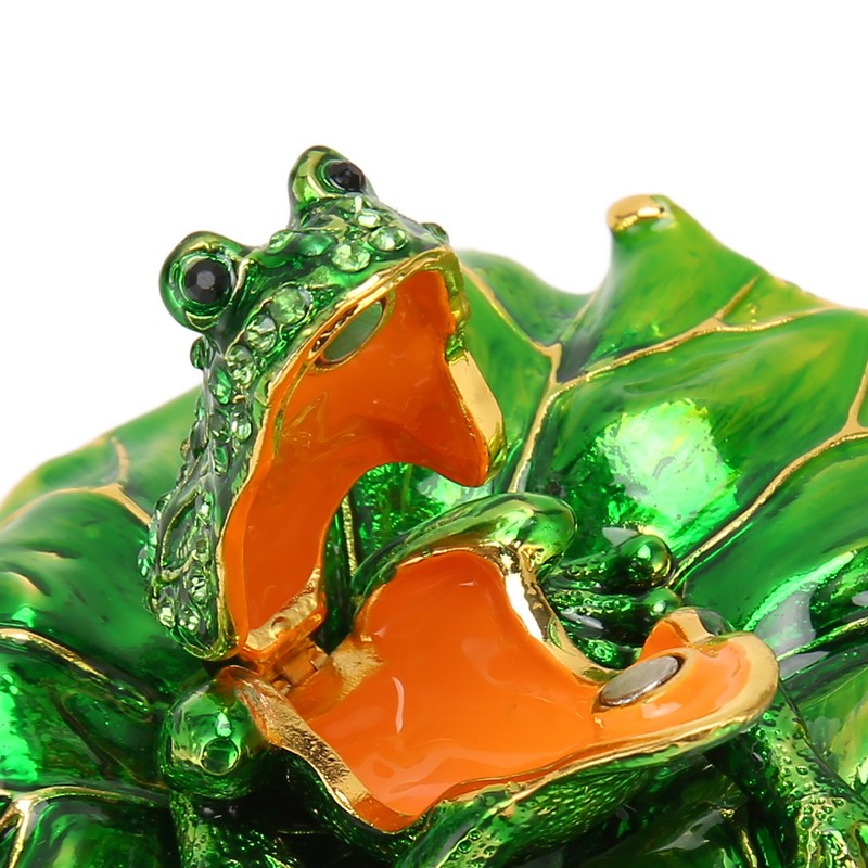 Lotus Leaf Frog Jewelry Box Hand Painted Innovative Metal Jewelry