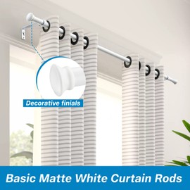 Curtain Rods for Windows 66 to 120inch,2 Pack 5/8 Inch Diameter Small White Curtain Rod Set, Heavy Duty Sectional Adjustable Standard Drapery Rods with Brackets, Matte White