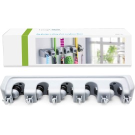 LETMY Broom Holder Wall Mounted - Mop and Broom Hanger Holder - Garage Storage Rack & Garden Tool Organizer - 5 Position 6 Hooks for Home, kitchen, Garden, Tools, Garage Organizing