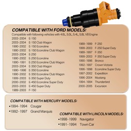 0280150943 Set of 8 Fuel Injectors - Compatible with Ford 1990-1996 F150 5.0L/1989-1996 F150 5.8L/1997-2003 F150 5.4L/1997-1999 F250 4.6L/1997-1999 F250 5.4L 5.8L/1999-2003 F250&F350 5.4L