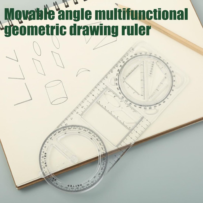 1 x Multifunctional Geometric Ruler, Maths Drawing Ruler, Drawing Stencil,