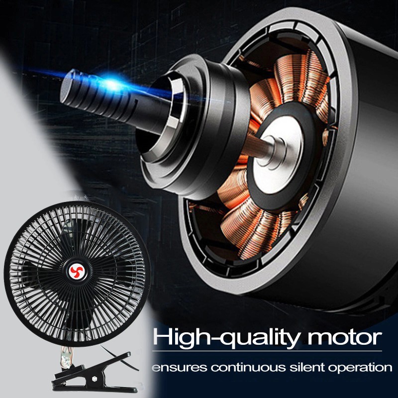 XUKEY 8inch 24V Car Oscillating Clip On Fan Rotatable Cooler