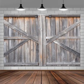 Wooden Barn Door Backdrop Background for Photography Garage Door Photo Backdrop Wood Farmhouse for Photoshoot Background Screen Rustic Wooden Video Recording Parties Curtain 7 x 5 ft Gray
