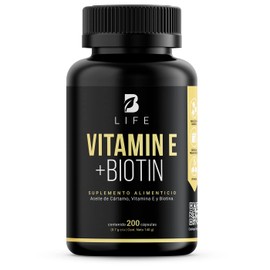 Vitamina E + Biotina de 200 Cápsulas. Ingredientes naturales. Vitamin E + Biotin B Life.