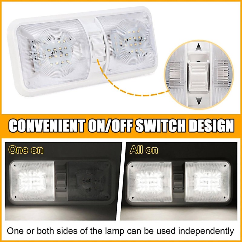 HAISTYLE RV LED Ceiling Double Dome Light Fixture with ON/Off