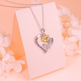 You Are My Sunshine In My Heart S925 Sterling Silver Sunflower with CZ Pendant Necklace for Women 18" (Heart Sunflower Nec)