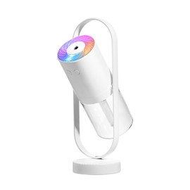 Wireless Humidifier 360 Degree Rotary Fine Mist Low Noise USB Charging with Projector Light for Home Car Office White