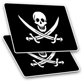 Rectangle Stickers (Set of 2) 10cm - Pirate Flag Jolly Roger Ship Skull Fun Decals for Laptops,Tablets,Luggage,Scrap Booking,Fridges, #24025