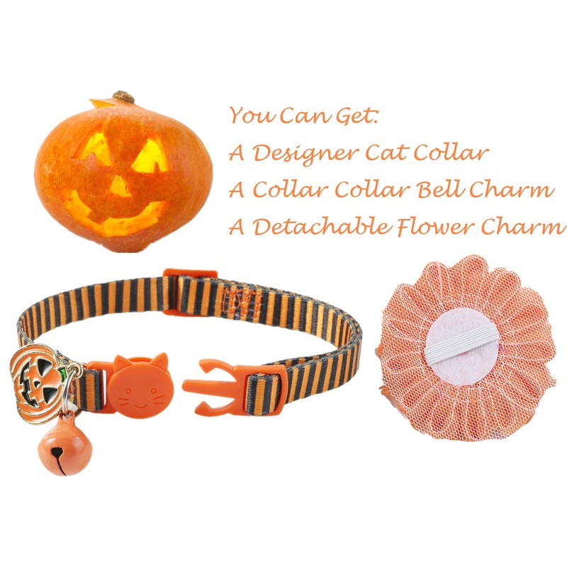 BoomBone Fall Cat Collar with Bell and Pumpkin Charm
