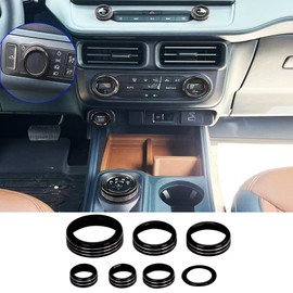 BORUIEN Air Conditioner AC Climate 4WD Engin Start Stop Headlight Volume Radio Control Switch Knob Cover for Ford Maverick 2022 2023, 7pcs Aluminum Alloy (Shiny Black)