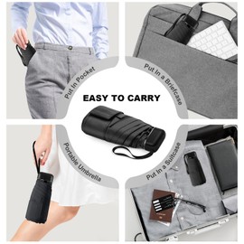 LEAGERA Mini Umbrella For Purse, Small Travel Umbrellas Compact Waterproof for Light Rain, Suitable for Women Purse and Pocket,Black,2 Pack