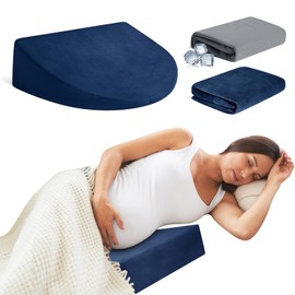 urnexttour Grey Pregnancy Pillow Wedge for Sleeping, Adjustable Maternity Pillow Memory Foam Support Belly Body Back Knees Leg, Double-Sided Softness for Pregnant Women, with Extra Navy Pillowcase