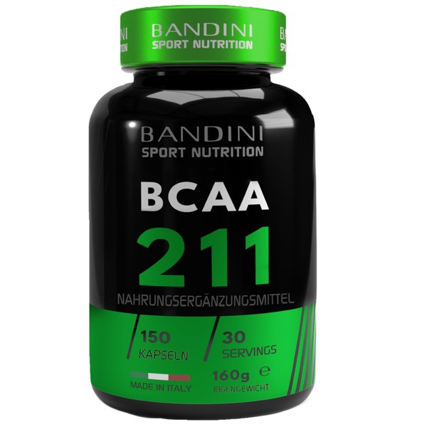 BANDINI® BCAA 211 150 Tablets, BCAA 2.1.1 Branched Chain Amino Acids, L-Leucine, L-Isoleucine, L-Valine with Vitamin B1 and B6, Vegan, Dietary Supplement Before and After Training