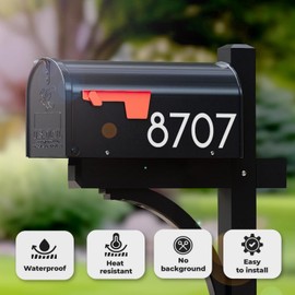 Reflective Mailbox Number for Outside, White Self Adhesive Numbers for Mailbox (4 Inch x 5 Sets) House Number, No background, Engineering-grade reflective, for Address Signs, Door, Home