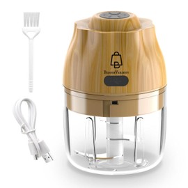 Biddievariety Electric Garlic, Fruit, and Vegetable Mini Food Chopper: Compact Wireless Processor Ideal for Ginger, Chili, Meat, and More, 250ML, Wood