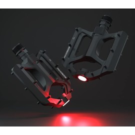 Bicycle Pedals with Warning Blinking LED Light, 9/16 Inch Axle CNC Aluminium MTB Sealed Bearings Non-Slip Wide Platform Pedal for Mountain Bike, Trekking, Road Bike Pedals, E-Bike, Black