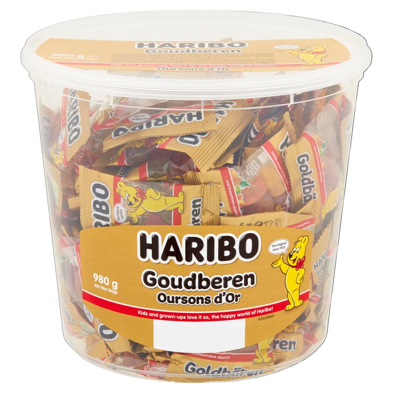 Haribo Gold Bears / Goldbären, 100 Mini Bags, 980g Tub